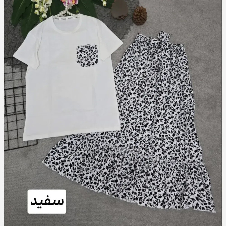 ست تیشرت و دامن پنبه درجه یک و تمام نخ فری سایز زنانه