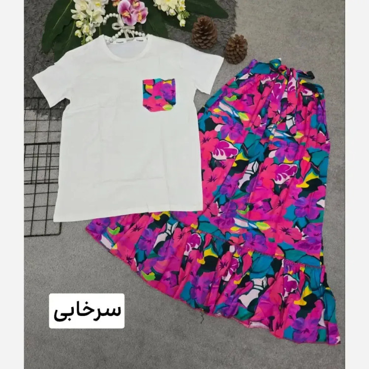 ست تیشرت و دامن پنبه درجه یک و تمام نخ فری سایز زنانه