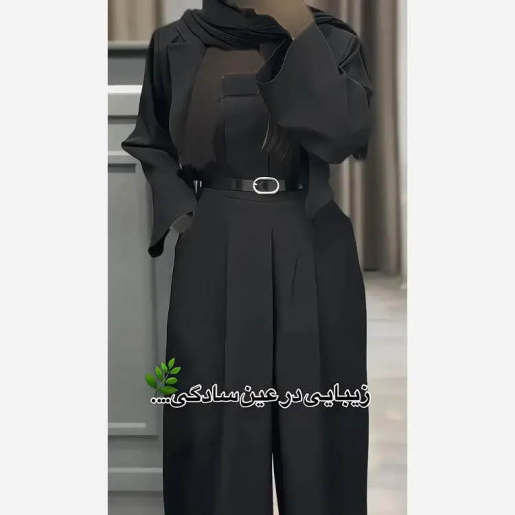 کت و شلوار زنانه مدل دلسا جنس کرپ مازراتی رنگ مشکی سایز 1 و 2