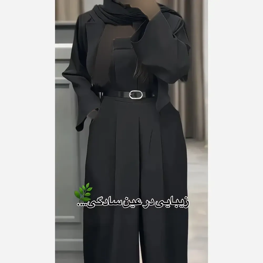 کت و شلوار زنانه مدل دلسا جنس کرپ مازراتی رنگ مشکی سایز 1 و 2