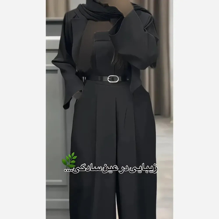 کت و شلوار زنانه مدل دلسا جنس کرپ مازراتی رنگ مشکی سایز 1 و 2