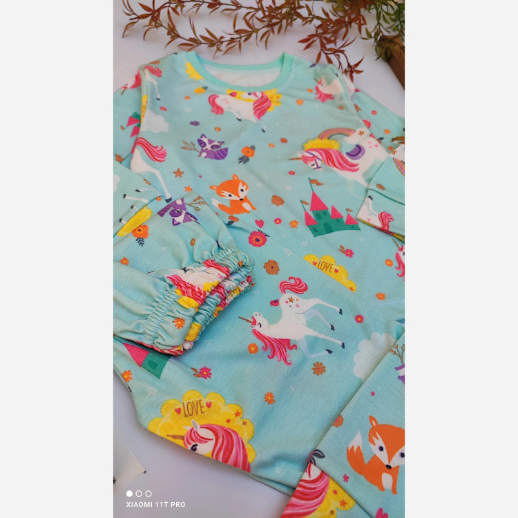 بلوز و شلوار راحتی دخترانه طرح یونیکورن سایز 35 تا 45