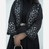 ست سه تیکه مشکی کت کرپ مازراتی و دامن تور سایز فری 38 تا 46