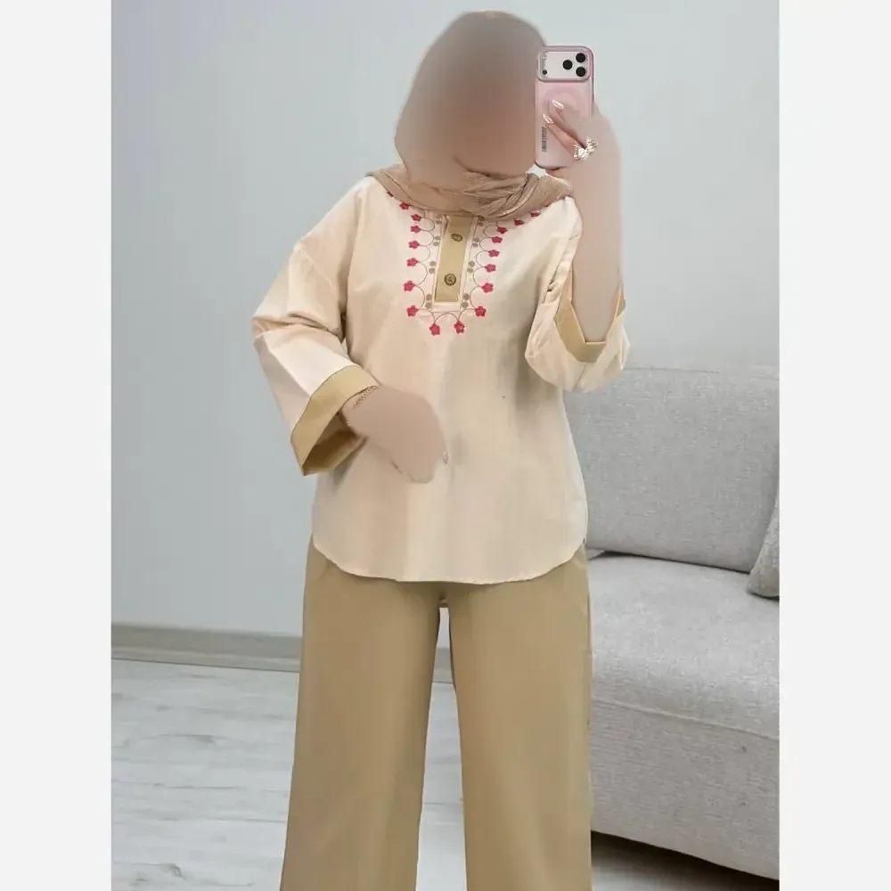 ست شومیز شلوار لنین خاطره فری سایز 38 تا 44