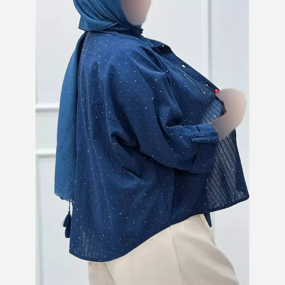 شومیز باکسی لنین اسلب شیشهای نگینی فری سایز