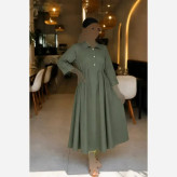 پیراهن لنین سالومه زنانه بلند رنگی سایز فری مناسب بارداری و شیردهی