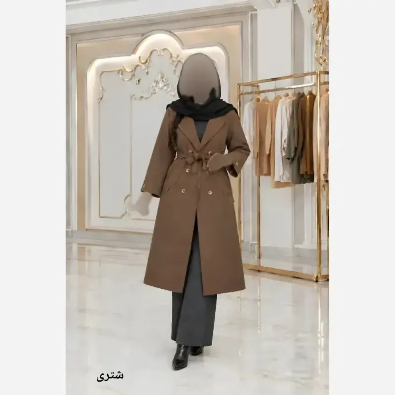 مانتو پاییزه سلین مخمل کبریتی ریز فری تا 48 زنانه قد 115 کمربنددار جیب دار