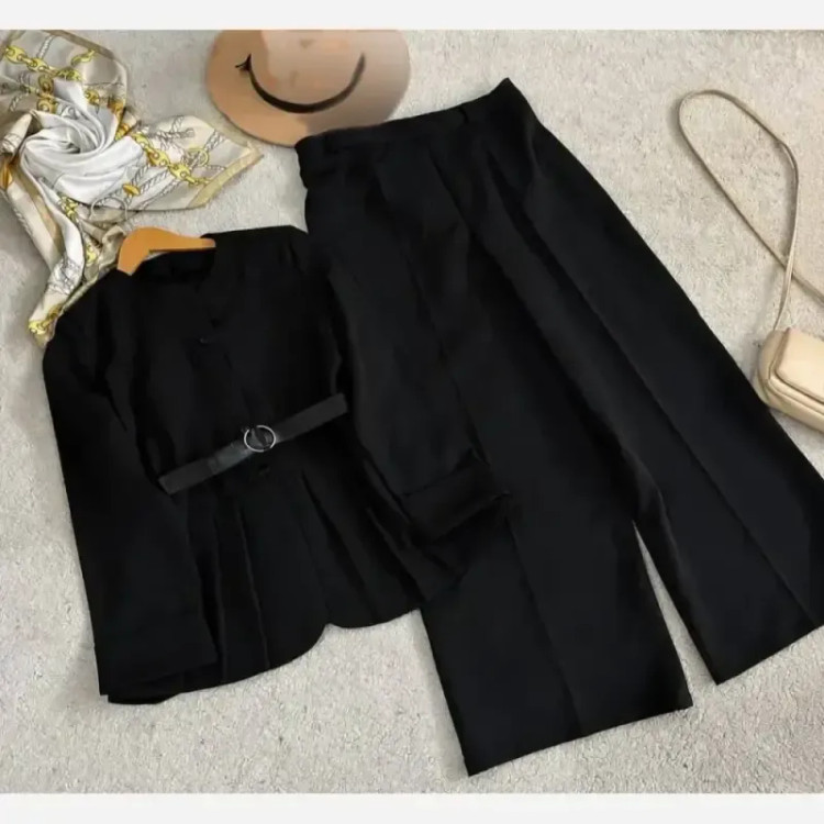 ست سمیه بزایاق ریزشی زنانه رنگبندی متنوع فری سایز تا 46 قد مانتو 65 قد شلوار 105