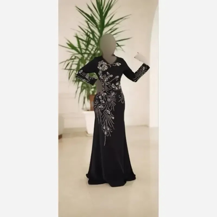 ماکسی مجلسی مدل خاطره قواصی گرم بالا مروارید پرچ شده سایز 38 تا 52 سرمه ای مشکی سبز
