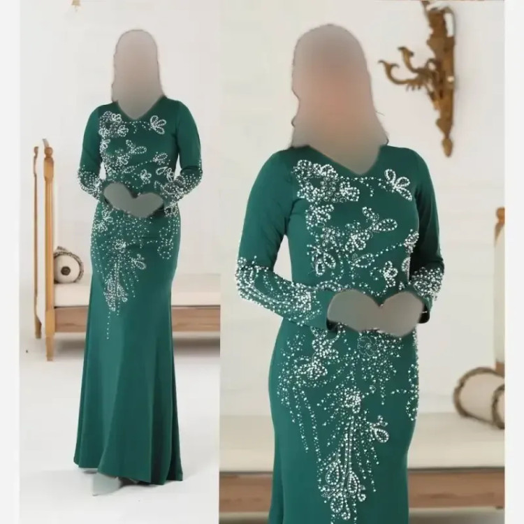 ماکسی مجلسی مدل خاطره قواصی گرم بالا مروارید پرچ شده سایز 38 تا 52 سرمه ای مشکی سبز