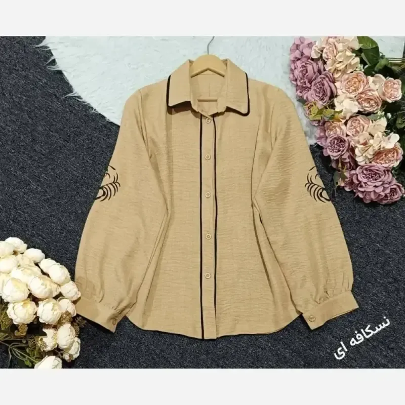 شومیز مانتویی مزونی هیوا صوفیا مغزی دوزی و گلدوزی درجه یک فری سایز 38 تا 46
