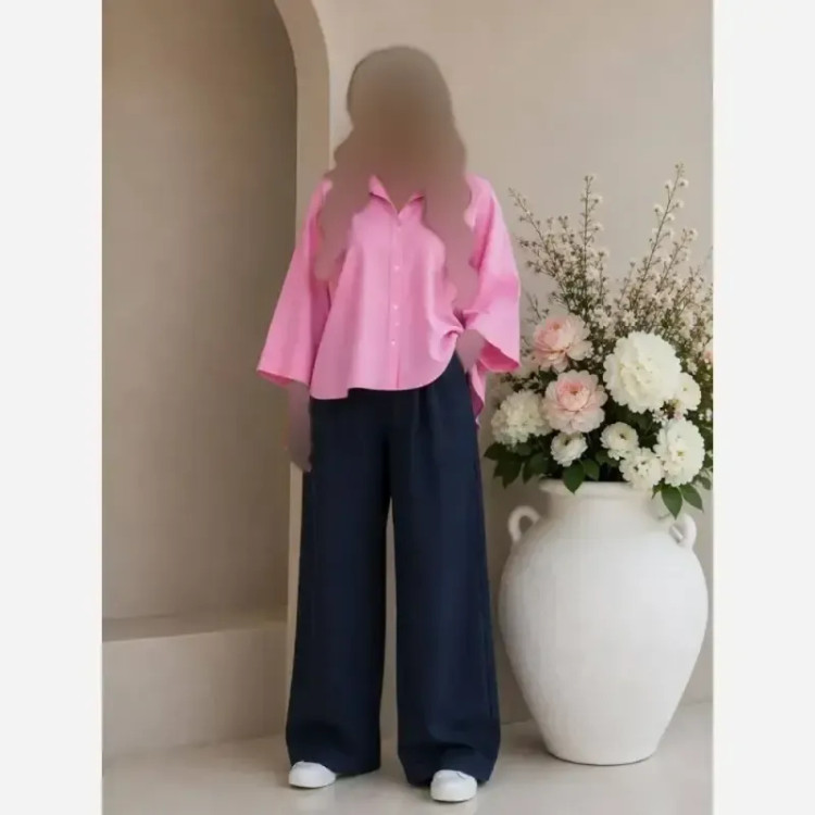 شومیز مانتویی پشت پیله لنین پنبه درجه یک فری سایز زنانه