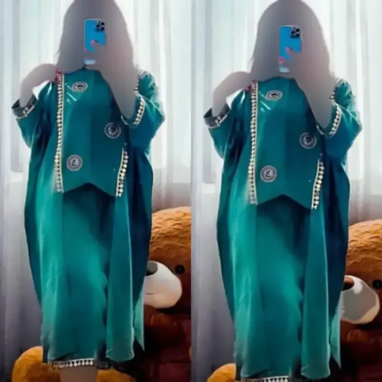 ست مانتو و دامن خلیجی ابرو بادی سبز تیره سایز فری سایز