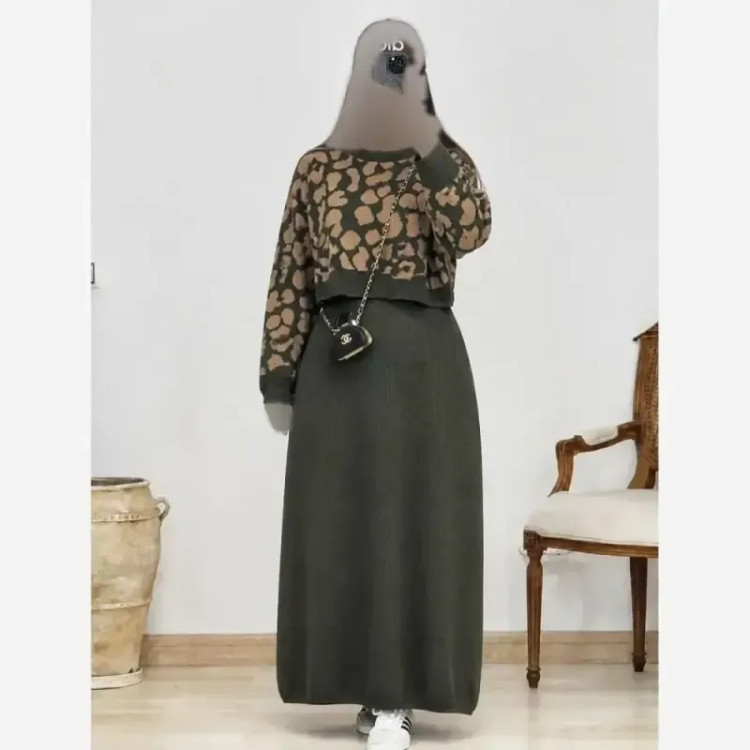 ست دو تکه سارافون و رویه بافت مدل مارال فری سایز