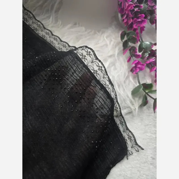 شال درختی نگین مشکی لب دانتل مجلسی فری سایز
