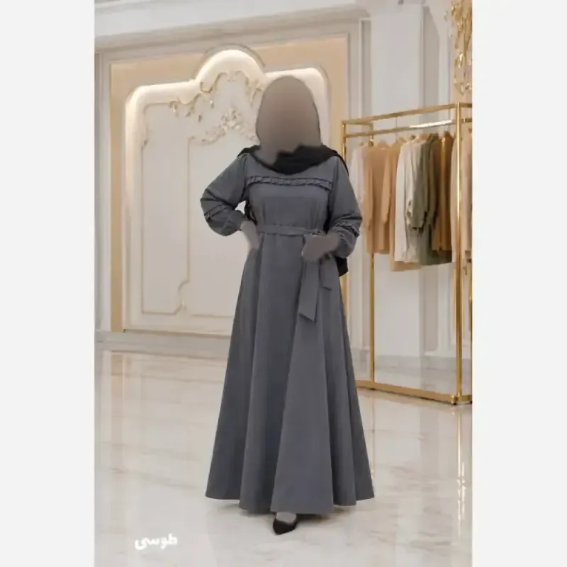پیراهن بلند مخمل کبریتی ریز زنانه فری سایز تا 48 کمربندار