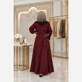 پیراهن بلند مخمل کبریتی ریز زنانه فری سایز تا 48 کمربندار
