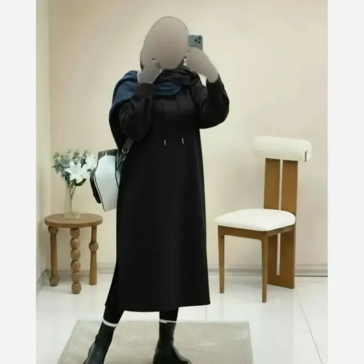 هودی زنانه مدل لندو دورس تو کرکی رنگ مشکی فری سایز