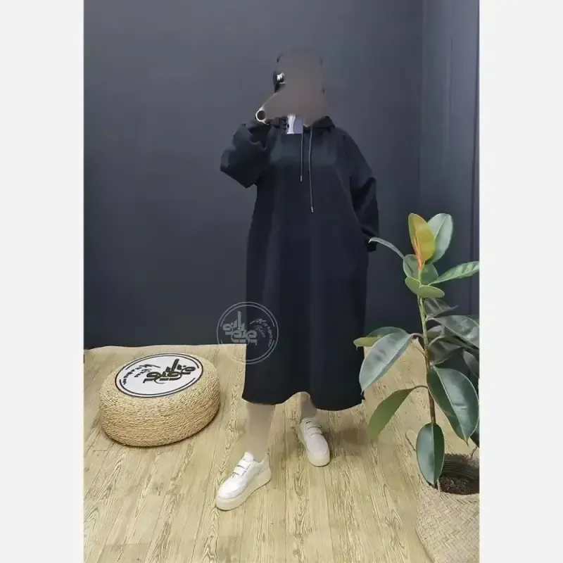 هودی زنانه مدل لندو دورس تو کرکی رنگ مشکی فری سایز