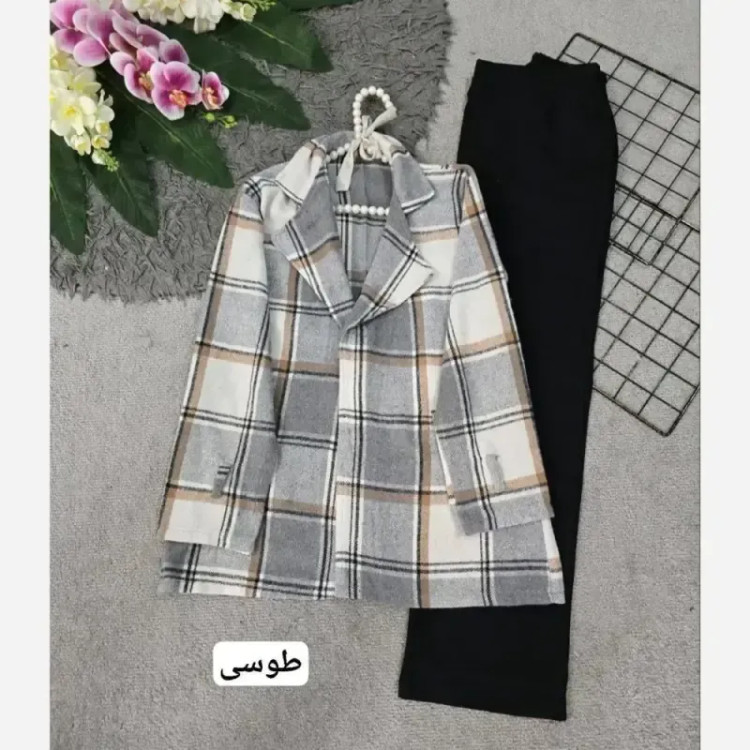 کت چهارخونه یقه انگلیسی پشمی موهر دار فری سایز