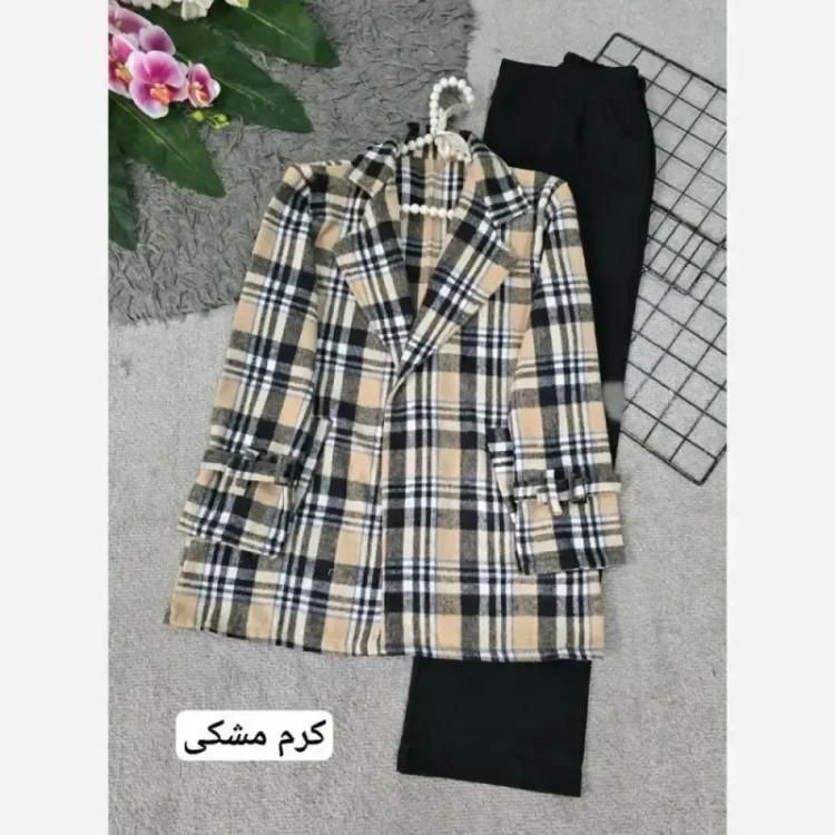 کت چهارخونه یقه انگلیسی پشمی موهر دار فری سایز