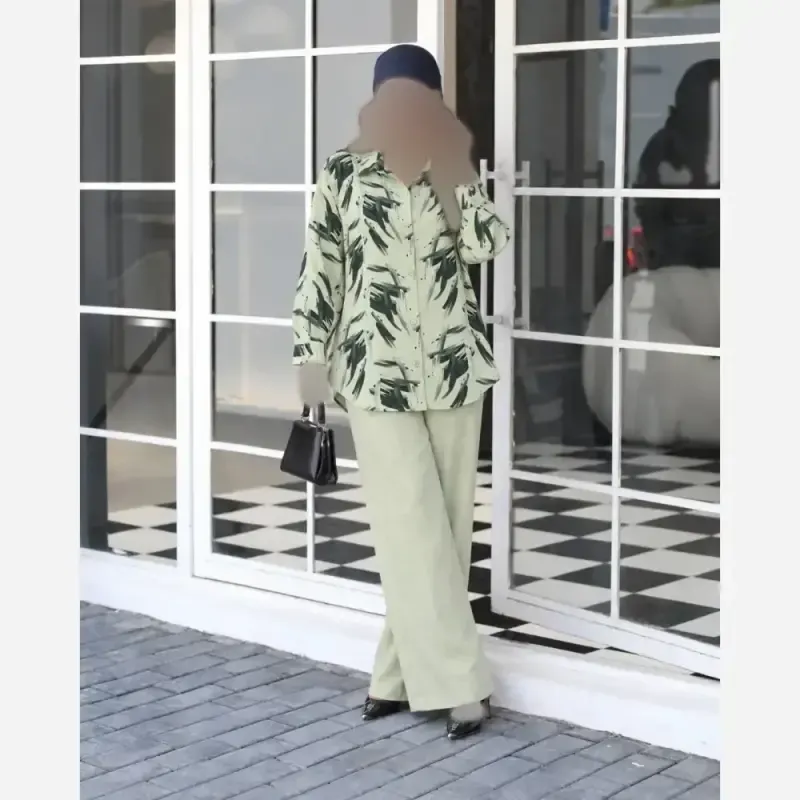 ست شومیز و شلوار زنانه شانتون درجه یک فری سایز بیرون پوش