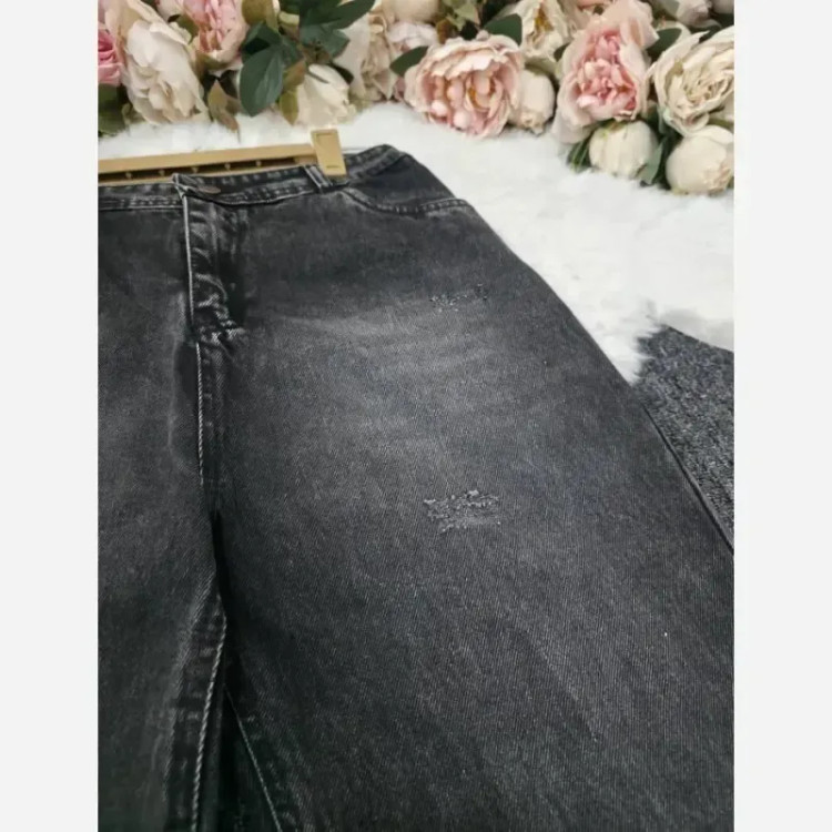 شلوار نیم بگ جین زنانه درجه یک پشت کمر کش سایز بزرگ