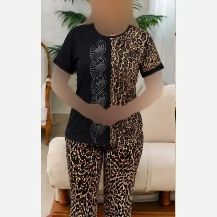 ست لباس راحتی نگار فلامنت گیاهی نگین دار فری سایز 36 تا 50