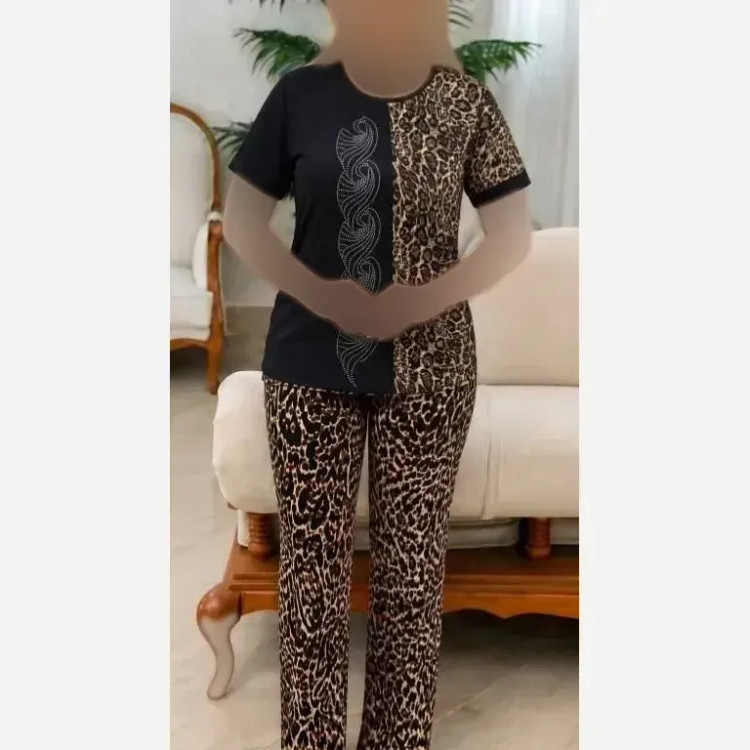 ست لباس راحتی نگار فلامنت گیاهی نگین دار فری سایز 36 تا 50