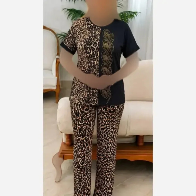 ست لباس راحتی نگار فلامنت گیاهی نگین دار فری سایز 36 تا 50