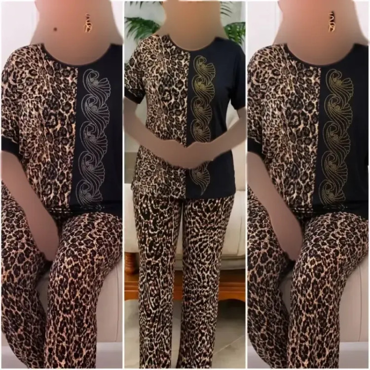 ست لباس راحتی نگار فلامنت گیاهی نگین دار فری سایز 36 تا 50