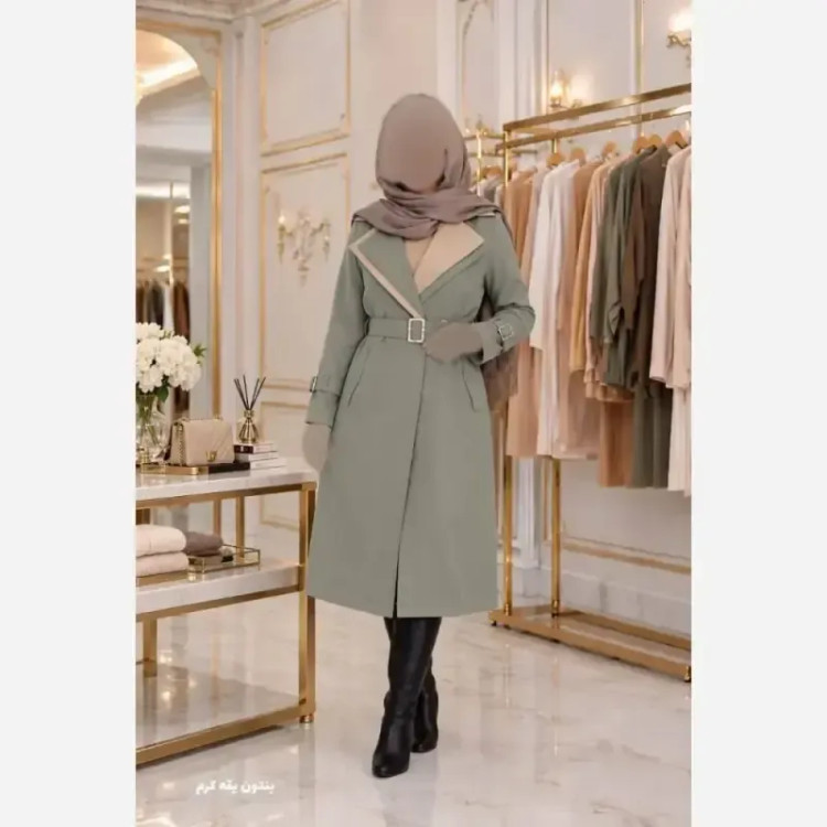 مانتو بارانی زنانه جنس تی سی قد 115 فری سایز تا 48 دارای کمربند