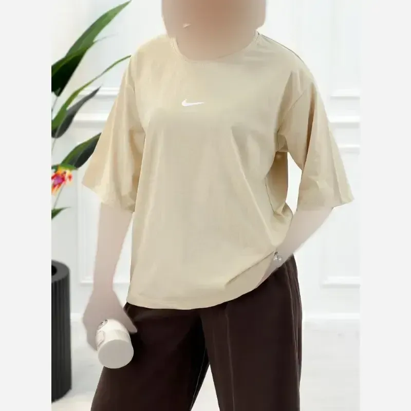 تیشرت باکسی پنبه دبل زنانه طرح نایک فری سایز رنگ بندی متنوع
