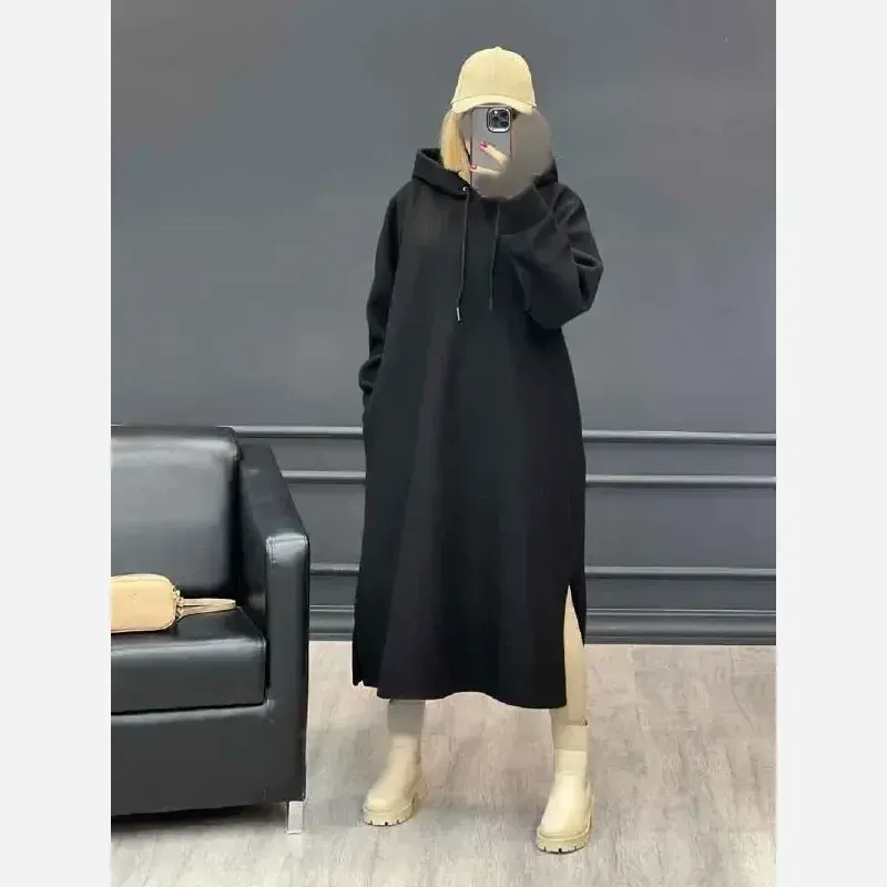 هودی بلند زنانه مدل لندو دورس تو کرکی ضخیم مشکی کلاهدار سایز فری 38 تا 46