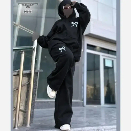 هودی و شلوار اریک جنس پنبه گلکسی رنگ مشکی سایز فری 38 تا 46