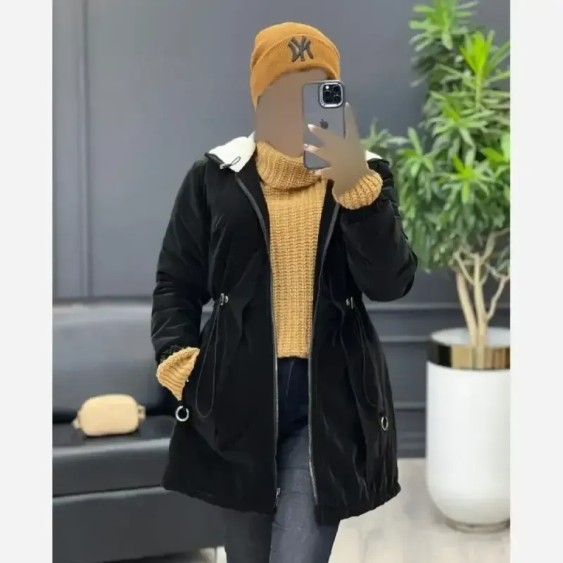 کاپشن لیوسا سیلیکونی داخل ببعی کلاهدار مشکی سایز 38 تا 46