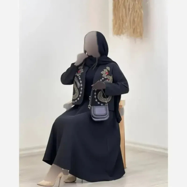 کت و دامن زنانه مازراتی گلدوزی شده مدل ثمر رنگ مشکی فری سایز
