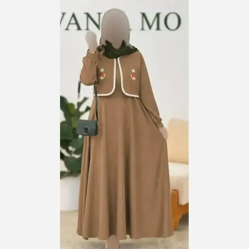 ست ست کت و سارافون شانتون رنگ شکلاتی فری سایز