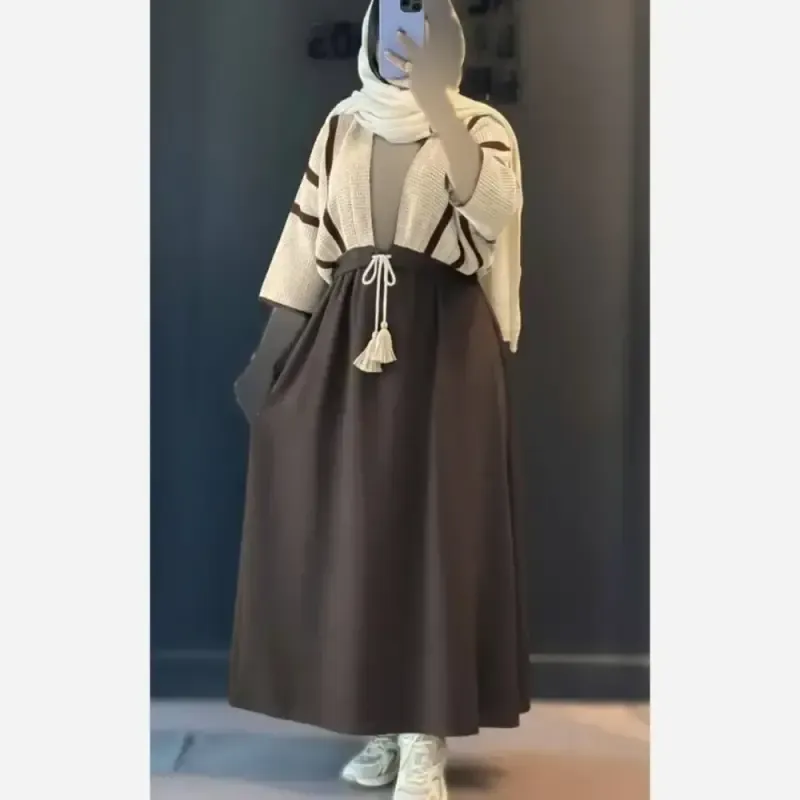 کت سارافون آرینا جنس کت لنین سارافون شانتون ساده رنگ مشکی و کرمی سایز فری سایز تا 46