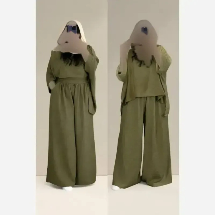 ست شومیز و شلوار زنانه جنس شانتون طرح کاشی فری سایز