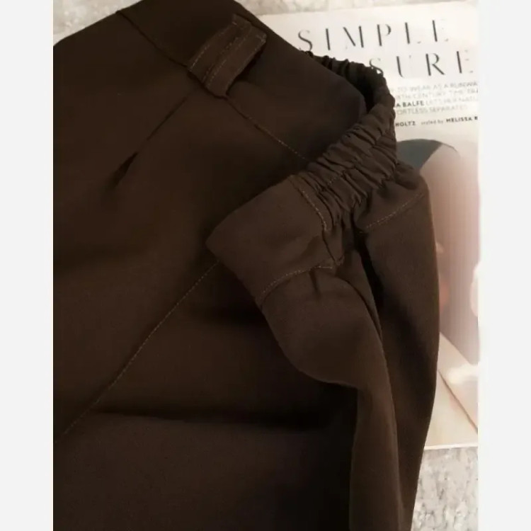 شلوار نیم بگ زنانه پارچه مازراتی رنگ مشکی و سورمه ای و قهوه ای سایز سه تا شش