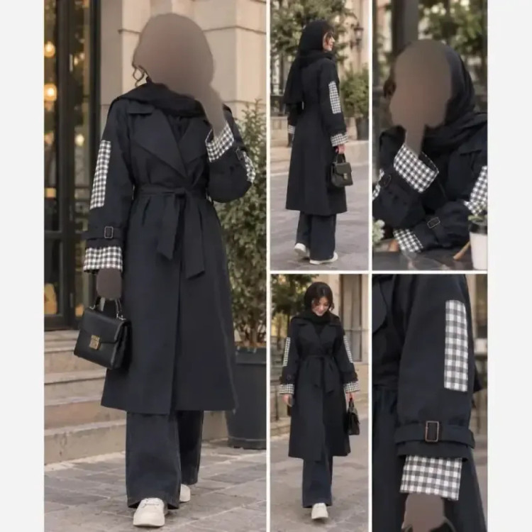 بارانی زنانه سویل جنس سانتانا وارداتی ضد آب آستردار سایز فری تا 50 رنگ مشکی و سورمه ای