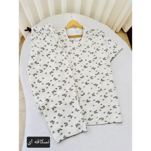 ست تیشرت شلوار زنانه طرح پروانه جنس نخ پنبه پلیسه ای فری سایز